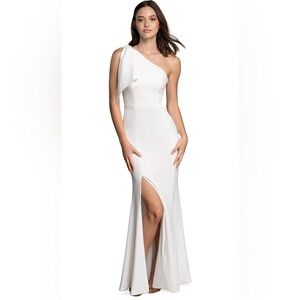 NWT $248 DRESS THE POPULATION Off White GEORGINA One Shoulder BOW Crepe Bridal G